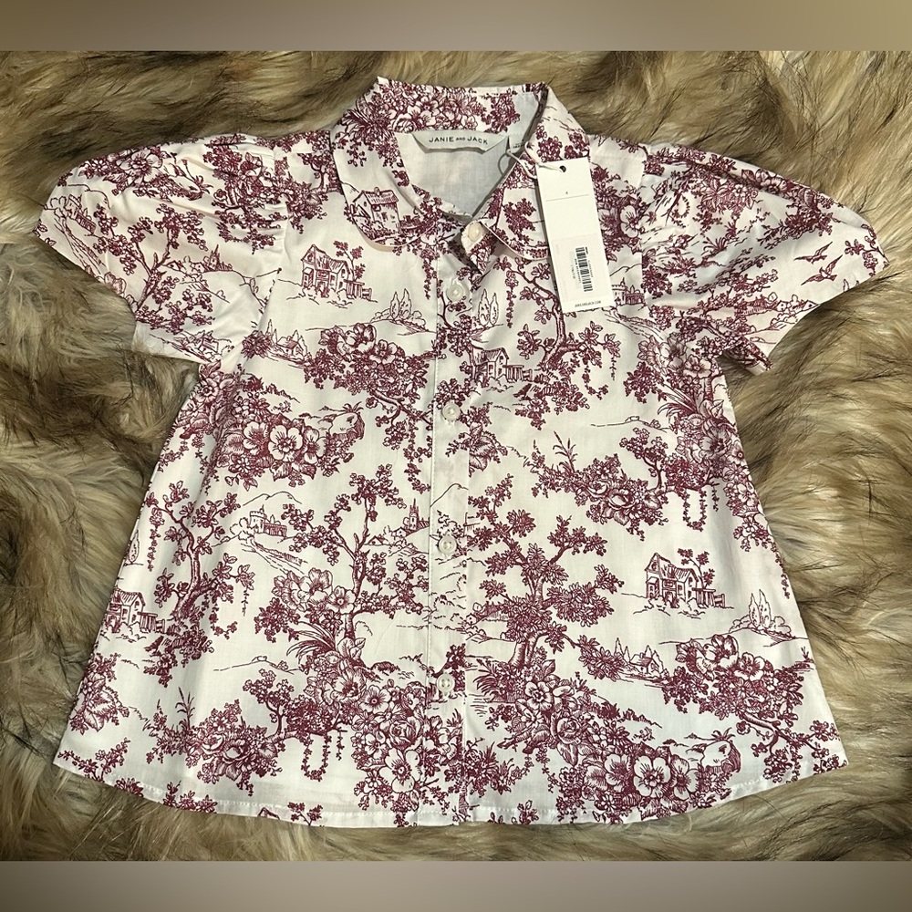 Janie and Jack NWT Size 4 button up blouse with puff sleeves